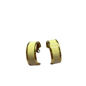 Vintage Goldtone Cream Enamel Open Hoop Earrings With Post Backs 1 inch